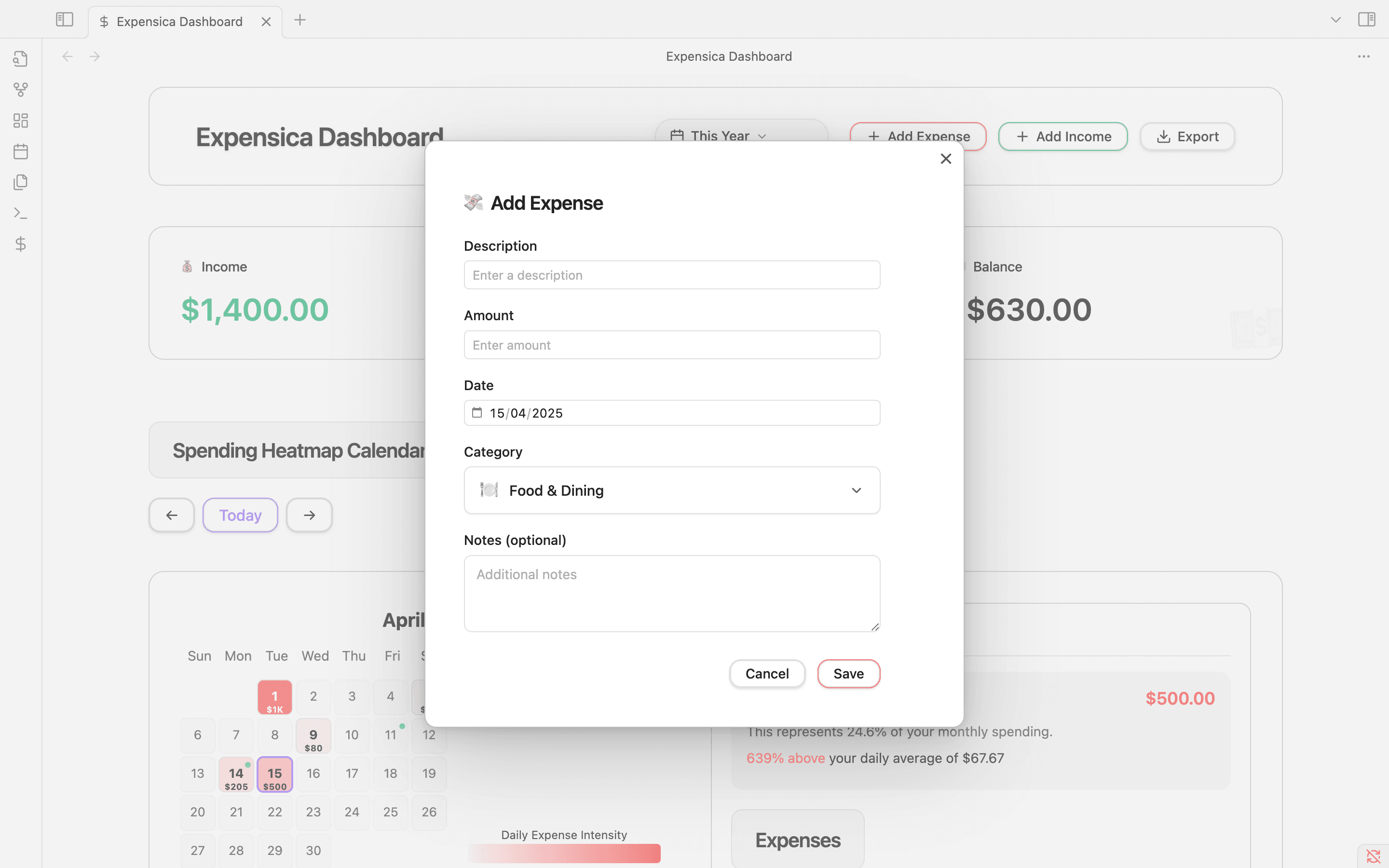Quick finance tracking
